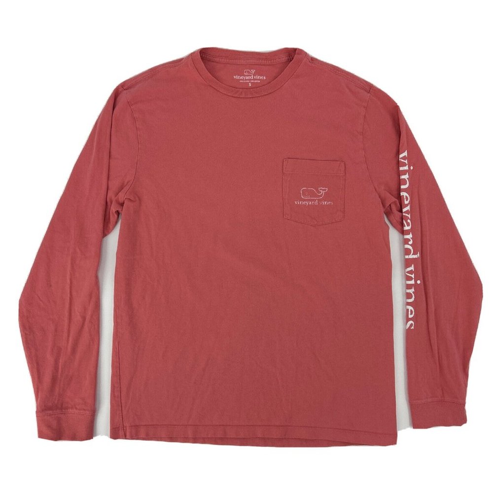 Men's Vineyard Vines Vintage Whale Long‎ Sleeve Pocket Tee Coral Size S